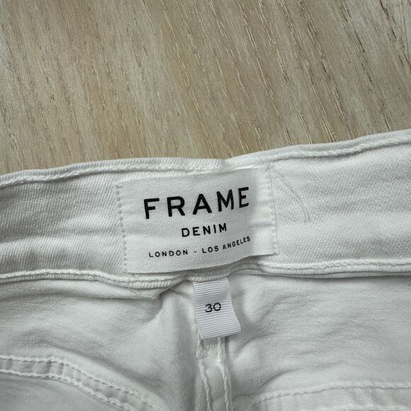 FRAME Le High Skinny Crop Jeans White Distressed Frayed Hem Stretch Denim 30 - Picture 9 of 16